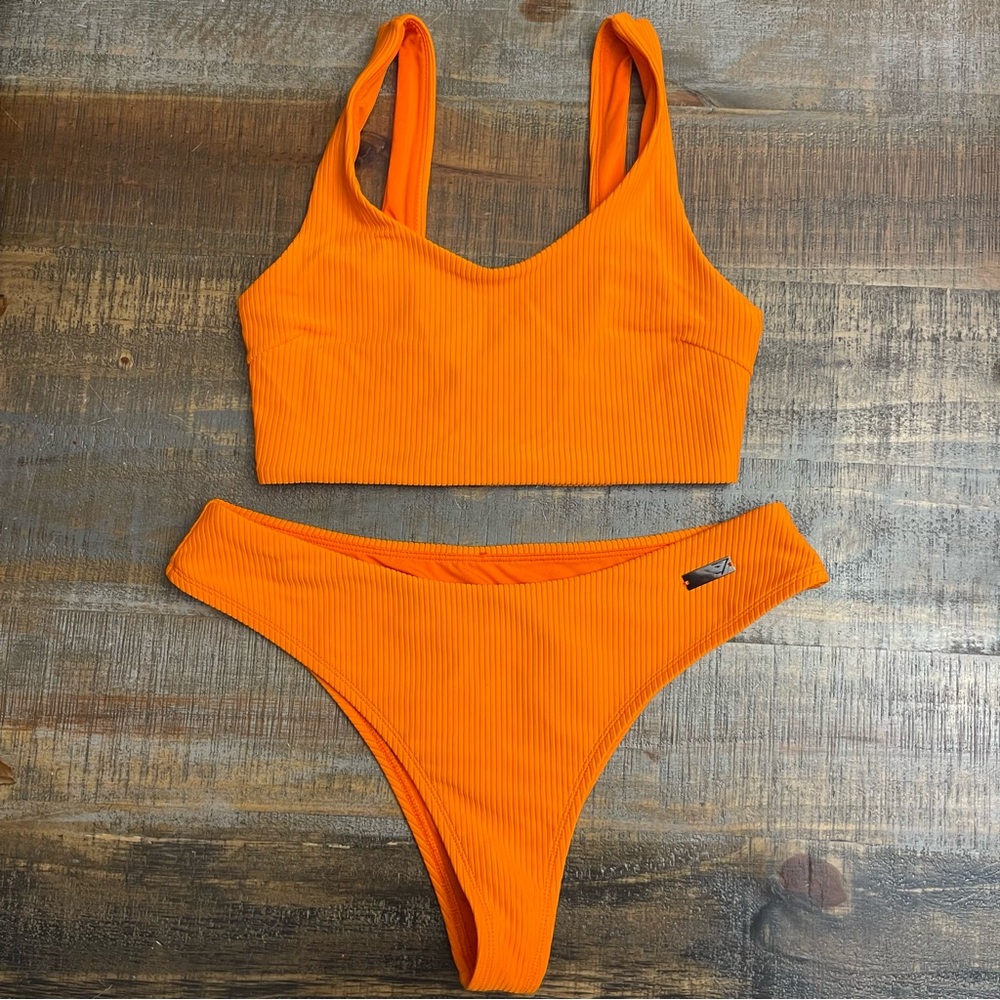 Gymshark Orange Ribbed Bikini Set